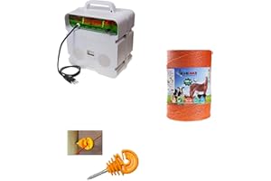 GEMI ELETTRONICA Recinto elettrico Kit completo con 1 x Elettrificatore 220V + 1 x Filo 1000 MT 4 Mm² + 200 pezzi isolatori per paletti in legno - Recinzione Elettrica per animali cavalli mucche maiali galline volpi