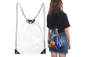 Nesloonp Mochila transparente con cordones ，Bolsa de gimnasia transparente con cordón，PVC Transparente Ajustable estancas bolsa de deporte，plegable transparente Casuals Mochila Escolar bolsa unisex