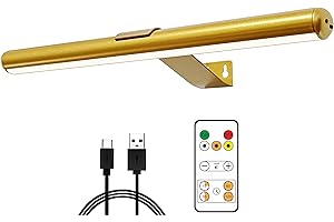 Xuolder 16Inch Wireless Picture Light Painting Light for Art,Rechargeable Battery Operated Display Art Light with Remote,Dimmable Timer Painting Light for Wall Picture Gallery Dartboad Full Metal-Gold