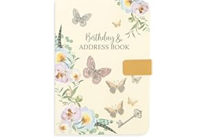 Sixstore Telephone Address & Birthday Book A-Z Index Beautiful Fabric Vintage Style Cover A5 Size Soft Padded Cover Address & Birthday Book with Magnetic Lock, Butterflies