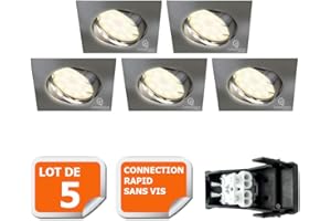 LampesEcoEnergie Lot de 5 spot encastrable orientable LED carré alu brossé GU10 230V eq. 50W blanc neutre