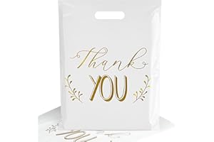 POPGIFTU Lot de 100 Sacs Plastique Poignée Blanc, Sac Thank You Plastique Réutilisable 30 x 38cm, Sac Emballage Cadeau, Sacs de Transport Marchandise pour la vente au détail, les magasins, les étals de marché