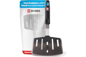 DI ORO LIVING DI ORO® - Spatule de cuisine en silicone et acier inoxydable - Résistante à la chaleur à 315 °C - Meilleure spatule ajourée - Parfaite pour des oeufs et des crêpes