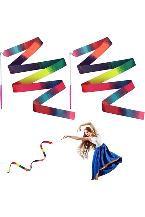 2 Rubans De Danse/gymnastique 2m Scintillants - Pour Enfants Filles, Danse Artistique, Entraînement, Spectacles (lot De 2)