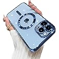 Vonzee Electroplating Transparent Clear Logo Tpu Cover For Iphone 13 Pro Max Case 6.7 Inch, For Magsafe, Full Body & Individual Camera Protection For Each Lens For Men & Women (Sierra Blue)