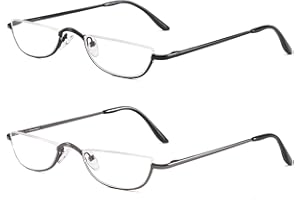 KoKoBin Half Frame Reading Glasses Spring Hinges for Men Women Slim Half Moon Lens Readers Metal Semi Rimless eyewear