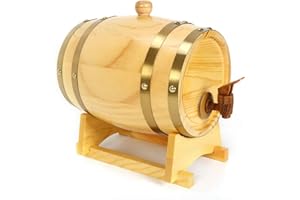 MINUS ONE Barril de madera, barril de roble individual para whisky o vino, barril con grifo, tapón y soporte de madera, barril de whisky, barril de madera de pino fresco, barril de vino, barril de