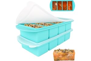 Lotvic 2 Pack Soup Cube Silicone Freezer Tray, 1000ML Freezer Containers with Lid, 4-Compartment, Makes 8 1-Cup Portions Cubes, Freezer Tray for Meal Prep, Soup, Sauce (Blue)