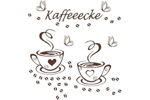 ‎WANDSTICKER4U WandSticker4U®- 2 KAFFEETASSEN + 4 SCHMETTERLINGE in Braun selbstklebend I Wandtattoo Kaffee-tasse Bohnen Becher Coffee Sticker I Wand Aufkleber für Küche Esszimmer Büro Cafe Deko Sprüche
