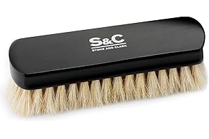 Stone and Clark Horse Hair Shoe Brush - Polish Your Leather to Perfection - Shoe Polish Brush with 100% Horse Hair Bristles & Concaved Beech Wood Handle (Premium White Horsehair Brush)