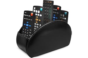 kaiyaya Fernbedienungshalter mit 5 Taschen,PU Leder Fernbedienung Halterung,Schwarz Große Halterung,Multifunktion Organizer für Fernbedienungen,Make-up-Pinsel und Büromaterial