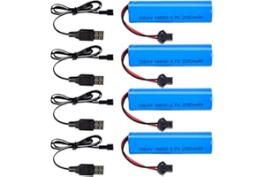 IXYHKB 4 Stück 1800mAh 3 7 Volt RC Akku, 3.7 Volt 18650 Akku Li-ion with SM-2P Stecker, Wiederaufladbare RC Batterie, 3.7V Li-ion Power Ersatz akku für Ferngesteuertes Auto, Boote, Panzer, Autos