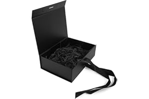 TAHBARSHI Black Gift Box with Ribbon, Luxury Magnetic Gift Box with Lid Greeting Card Shredded Paper,Gift Box for Presents 23 x17 x7 cm, Paper Wedding Favor Boxes,Birthday Gift Box Bulk, Party Favor Boxes