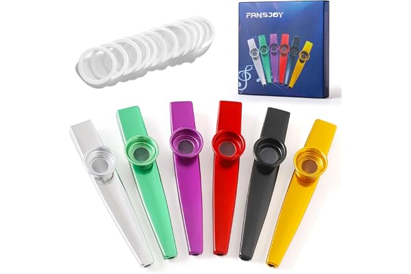 Fansjoy Lot de 6 Kazoo Metal, Kazoo Instrument en Alliage d'Aluminium avec 12 Membranes de Flûte