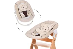 hauck 2in1 Babywippe & Neugeborenenaufsatz für Alpha+ & Beta+ Holzhochstuhl Alpha Bouncer 2in1, für Babys ab Geburt bis 9 kg, mit 3-Punkt-Hüftgurt, Teddy-Einlage und Wippgestell (Hearts Beige)