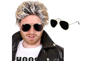 I LOVE FANCY DRESS MENS 80S POP ICON WIG + AVIATOR SUNGLASSES - 1980S FANCY DRESS POP STAR WIG BLONDE BROWN FUNKY HAIRSTYLE WIG + AVIATOR SHADES - PACK OF 1