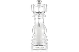 Cole & Mason London Acrylic Salt Mill, 18cm Salt Grinder with Adjustable Grind, Non Corroding Ceramic Mechanism, Seasoning Mill, Lifetime Mechanism Guarantee