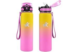 KollyKolla Gourde Isotherme 1L, Bouteille Isotherme en Acier Inoxydable, Bouteille d'eau sans BPA, Anti-Fuite, Gourde Inox avec Paille, Réutilisable, Gourde Sport pour Enfant, Adultes, Cyclisme