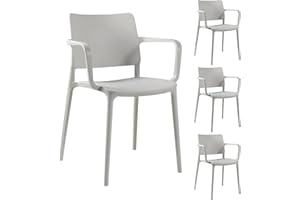 ‎PAPATYA PAPATYA 4 er-Set Kunststoffstuhl Joy-K mit Einer Belastbarkeit von 200 kg stapelbar, Terassenstuhl aus Kunststoff UV beständig, Leichter Stuhl mit Rückenlehne für Balkonstuhl(Hellgrau)