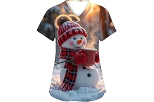 Linkpig Pflege Kasack Damen Weihnachtszwerg Druck Weihnachten Krankenhaus Schlupfhemd Op-Kasack V-Ausschnitt Weihnachtsdruck Weihnachtsshirt Pflegebekleidung Mulit Taschen Schlupf-Kasack Bluse