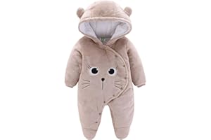 JiAmy Bambino Tute da neve Inverno Pagliaccetto con Cappuccio Tutina in Pile Denso Jumpsuit Abiti Cachi 0-3 Mesi (59/44 etichetta)