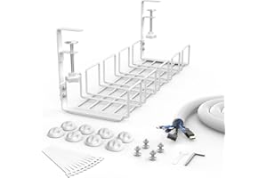 KOXXUD Kabelmanagement Schreibtisch Ohne Bohren Kit, Kabelkanal Schreibtisch Klemmbar Untertisch, Kabel Management Organizer Tray zum Verwalten von Kabeln und Steckdosenleisten (Weiß,1PCS)