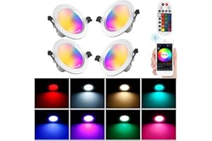 ‎GEYUEYA HOME 4er Bluetooth WIFI 5W Led Einbauleuchten Einbaustrahler 230V 350lm RGB+CCT Dimmbar Smart Led Deckenspots mit Fernbedienung Einbauspot Led Spots Flach Downlight Kompatibel mit Alexa/Google Home