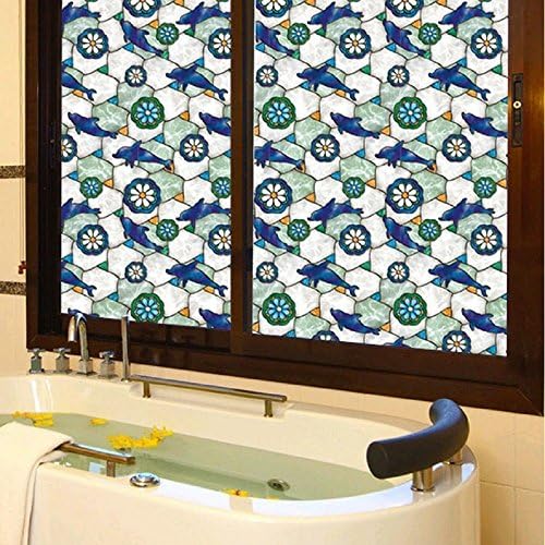 Zanbringe 17.7x78.7 Inches(45x200CM) Non-Adhesive Colored Dolphin Static Cling Privacy Window Film