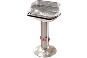 Barbecook Loewy 55 Barbecue a Carbone con Protezione Antivento, Barbecue a Carbone con QuickStart e QuickStop, Regolabile in 3 Posizioni, Acciaio Inossidabile, griglia di 55 x 33 cm