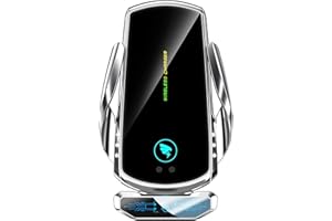 AmazeFan Kabelloses Autoladegerät 15W Qi-Ladegerät Schnellladegerät Touchscreen für iPhone Samsung Huawei usw. Auto Handyhalterung 360 ° Drehung, Elektromagnetische Induktion，Silber