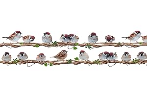 Guest Ruyunlai Bordure de papier peint Frise Murale Adhesive Bordure Papier Peint Frise Autocollante pour Cuisine,Salle de Bains,Plafond,Salon,Chambre Décoration Murale Oiseau marron 2pcs 20x50cm