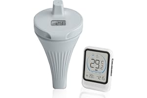 PADWA LIFESTYLE Termómetro Piscina, Termómetro de Piscina Flotante Impermeable Nivel IP68, Termómetro Electrónico de Piscina con Detección de Temperatura Ambiente, Distancia Máxima de Transmisión de Hasta 100 Metros,