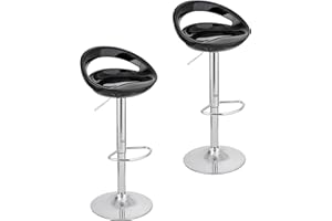 Baroni Home 2 Sgabelli Bar Girevole Altezza Regolabile, Seduta in Plastica e Schineale, Base Cromata, Poggiapiedi e Fondo Antigraffio, Sgabello Cucina e Penisola, 37x45x59-79 cm, Nero 2 Pezzi