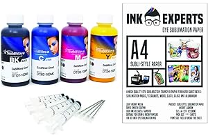 InkTec Sublinova Smart DTI Dye Sublimation Ink i papier w stylu Ink Experts (100 arkuszy) Bundle Inc. Strzykawki
