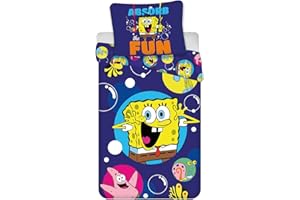 BRANDMAC SpongeBob Bettwäsche-Set für Kinderbett, 100 x 135 cm + Kissenbezug 40 x 60 cm, 100 % Baumwolle, SpongeBob Bettwäsche für Kinder, wendbar, Junior-Bettwäsche-Set für Kleinkinder und Vorschüler, lustige