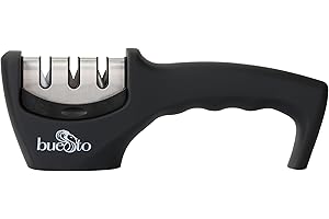 BUESTO Knife Sharpener – 3-Stage Manual Sharpener for Kitchen Knives, Serrated & Stainless Steel – Ergonomic Grip, Non-Slip Base, Restores Razor Sharp Edge – Compact & Gift-Ready Tool