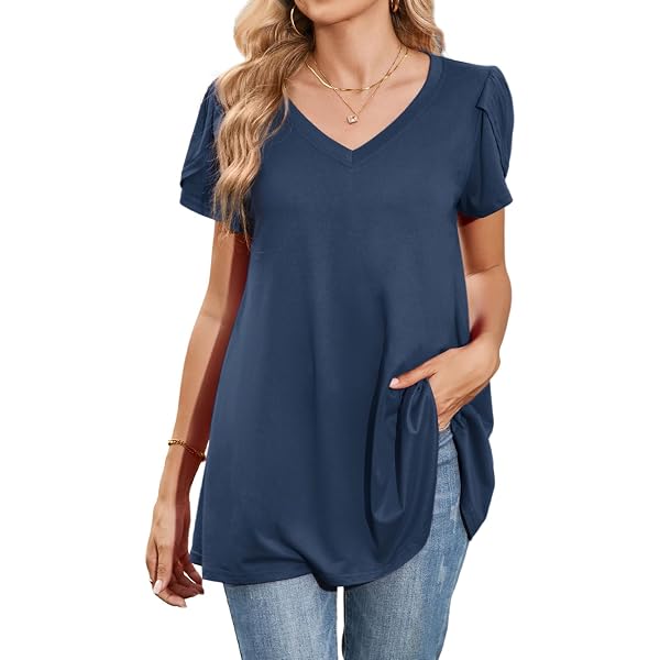Maglietta Donna A Maniche Corte, Scollo A V, Basic, Elegante, In Blu Navy, Taglia S, FANGJIN
