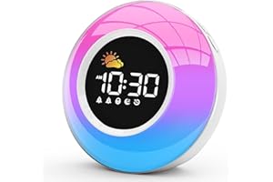 APUZOM Kids Alarm Clock, Toddler Sleep Trainer Clock with Night Lights, Non Ticking Digital Alarm Clock for Kids with Sun Moon, 10 Sleep Sounds, Snooze, Bedside Clock with Wake Up Light, Gifts for Boys Girls