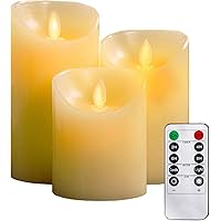 YIWER LED Velas sin llama Φ 8CM x H 10cm/12CM/15CM Juego de 3 pilas de cera real no de plástico 10 teclas con 2/4/6/8 horas F