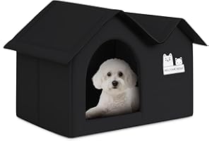 ALLSOPETS Cuccia Pieghevole per Gatti da Esterno, Cuccia Impermeabile per Cani, Rifugio Caldo Isolato con Doppio Tetto per Animali di Taglia Piccola e Media (Nero Carbone)