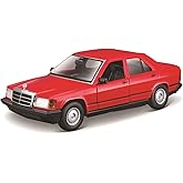 Bburago Mercedes 190E (1987): 1:24 &ouml;l&ccedil;eğinde model araba, hareketli kapılar, kırmızı (18-21103R)