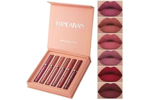 HIROCK Set di lucidalabbra opaco di 6 colori, lucidalabbra antiaderente, set di rossetto liquido impermeabile e durevole (A)