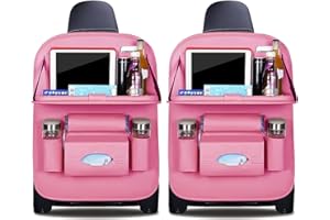 Ergocar Organizadores para Coche de Cuero de Pu de Lujo Protector de Asiento de Coche con Sostenedor de Tablet-Bolsillo, Organizador de Asiento Trasero de Coche Multifuncional (Rosado - 2 Pack)