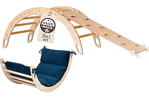 WoodsCraft Kletterbogen mit Kissen & Rutsche Indoor | Wippe Kinder & 2in1: Babyrutsche & Rampe | Holz Montessori Klettergerüst Indoor Spielgeräte & Spielplatz | Klettern Kinder Indoor & Klettern Baby