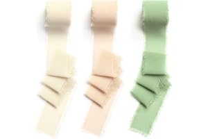 CHUQING 3,8 cm x 6 m - Ruban décoratif en mousseline de soie - Pour mariage, festival - Beige, champagne, vert