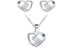YUMILOK JEWELRY Yumilok-Collar con colgante para mujer S925 Plata de ley Simple Hollow Love Heart Circón Pendientes de botón de plata esterlina Conjunto de combinación de colgante Moderno y hermoso(Azul)