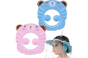 GVEYIQK Lot de 2 bonnets de douche pour enfants, bonnet de shampoing pour enfants, bouclier de lavage des cheveux réglable pour bébé, utilisé pour protéger les yeux et les oreilles