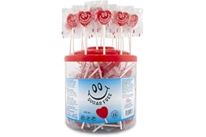 Caramelos Cerdán - Sucettes en Forme de Cœur sans Sucre, Saveur Cerise | Bonbon Dur sans Gluten ni Allergènes | Idéal pour la Saint-Valentin et les Anniversaires | Pot de 125 Unités