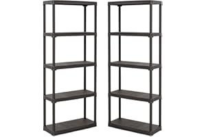 STORALEX Pack of 2 Plastic Shelving Units (5 Levels) - Damp Proof & Weatherproof Garage/Shed Storage