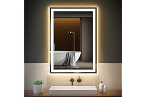 KWW 50 x 70 cm LED Vanity Mirror, Luci Dimmerabili Anti-Nebbia, Facile da Installare, Specchio di Trucco Montato a Parete Orizzontale/Verticale con Smart Touch Button